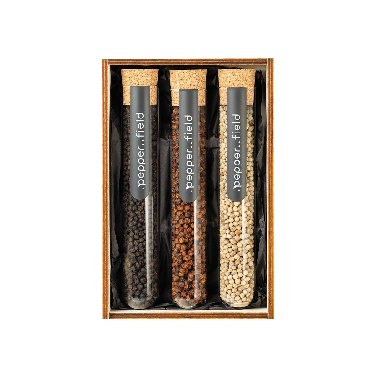 Ensemble de grands tubes à essai avec 3 types de poivre en coffrets cadeaux (3× 70 g)