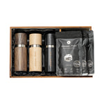 Set of 3 grinders + 3 bags of Kampot pepper (3× 50 g) in a huge gift case