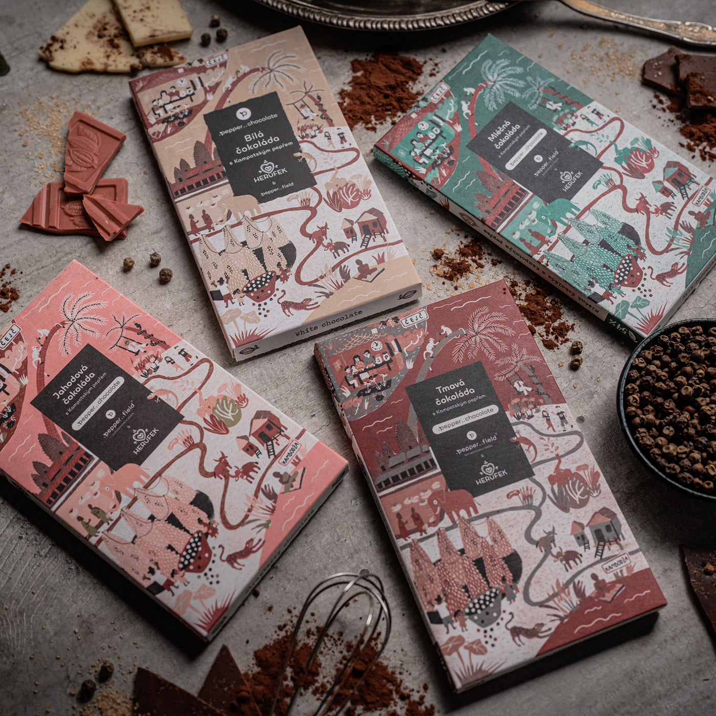 Discounted set of 4 chocolates with campoty pepper - .Pepper..Chacolate (4x50g)